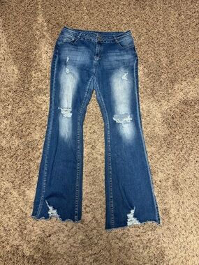 Distressed Blue Flared Jeans for Women